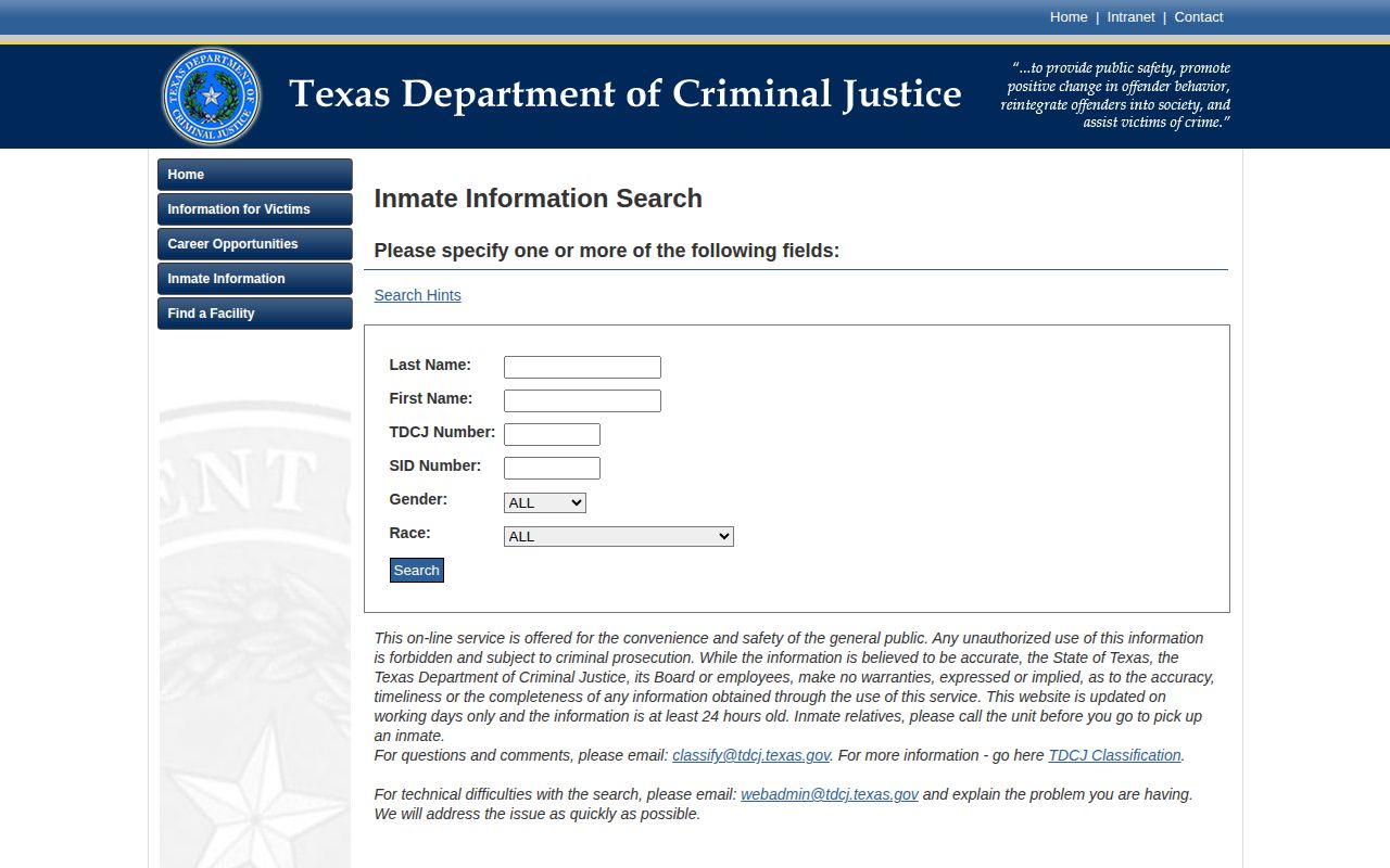 TDCJ search for Kimble County released inmate status